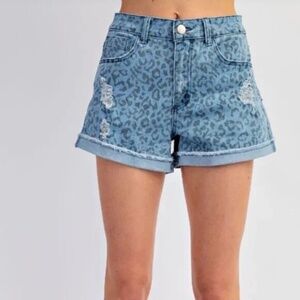 New Easel Washed Distressed Denim Cuff Shorts High Rise 100% Cotton Size Small